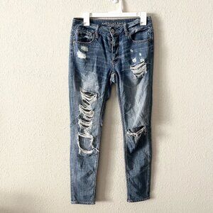 American Eagle Outfitters Tomgirl Button Fly Denim Jeans Blue Size 0R Distressed